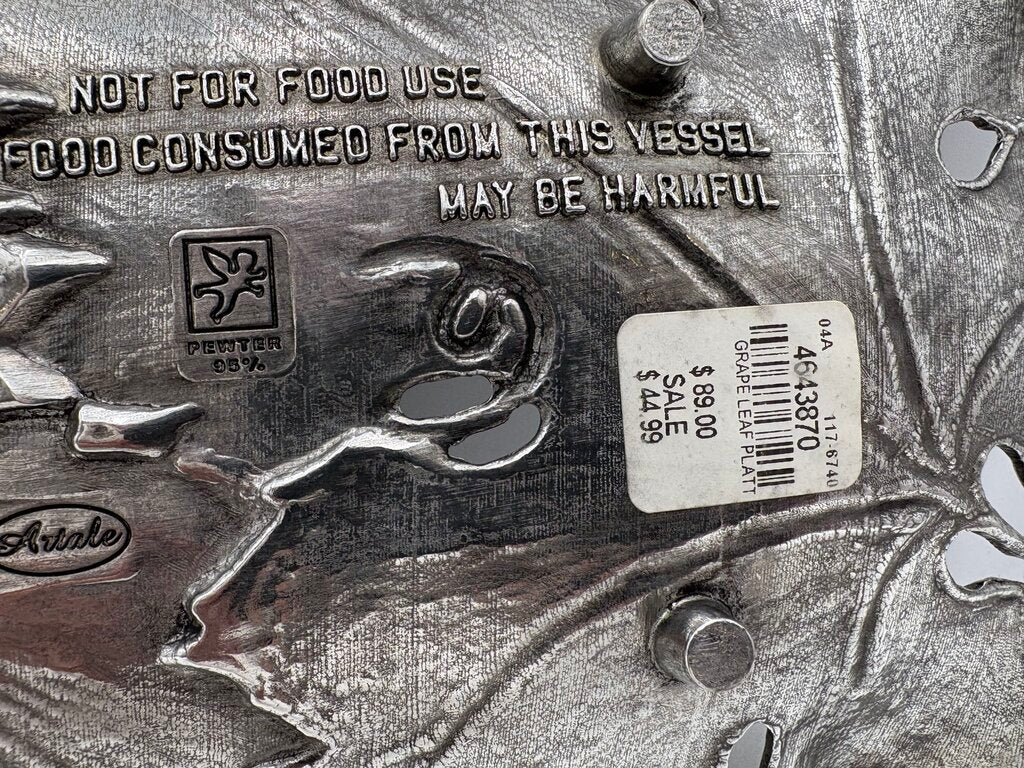 Italian Pewter Grape Leaf & Vine Motif Decorative Tray