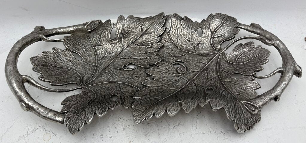 Italian Pewter Grape Leaf & Vine Motif Decorative Tray