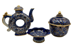 East Asian Style Royal Blue Gilt Floral Porcelain Set (5Pcs) by Miss Daisy's Consignment & Auction House
