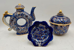 East Asian Style Royal Blue Gilt Floral Porcelain Set (5Pcs)