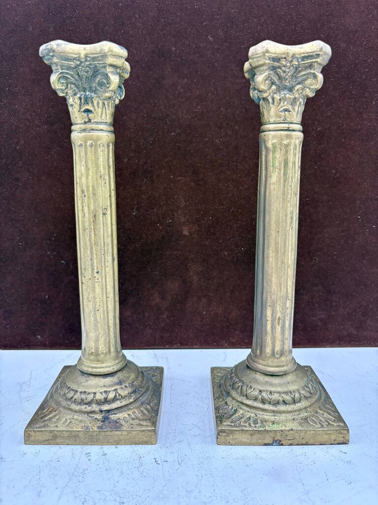 Solid Brass Fluted Column Style Candlestick Holder (PAIR)