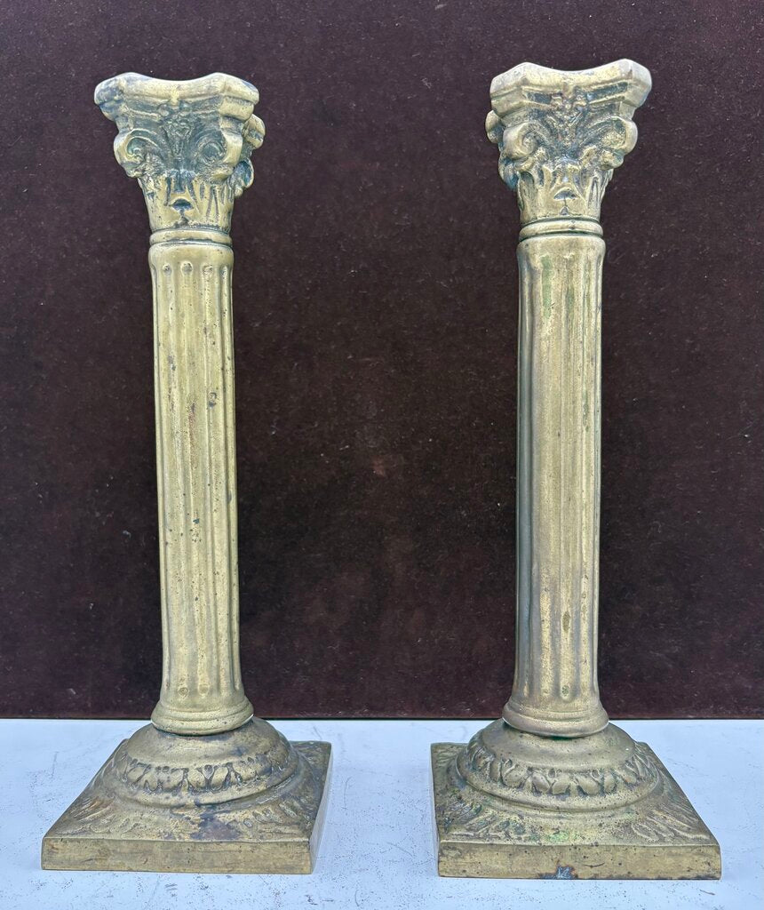Solid Brass Fluted Column Style Candlestick Holder (PAIR)