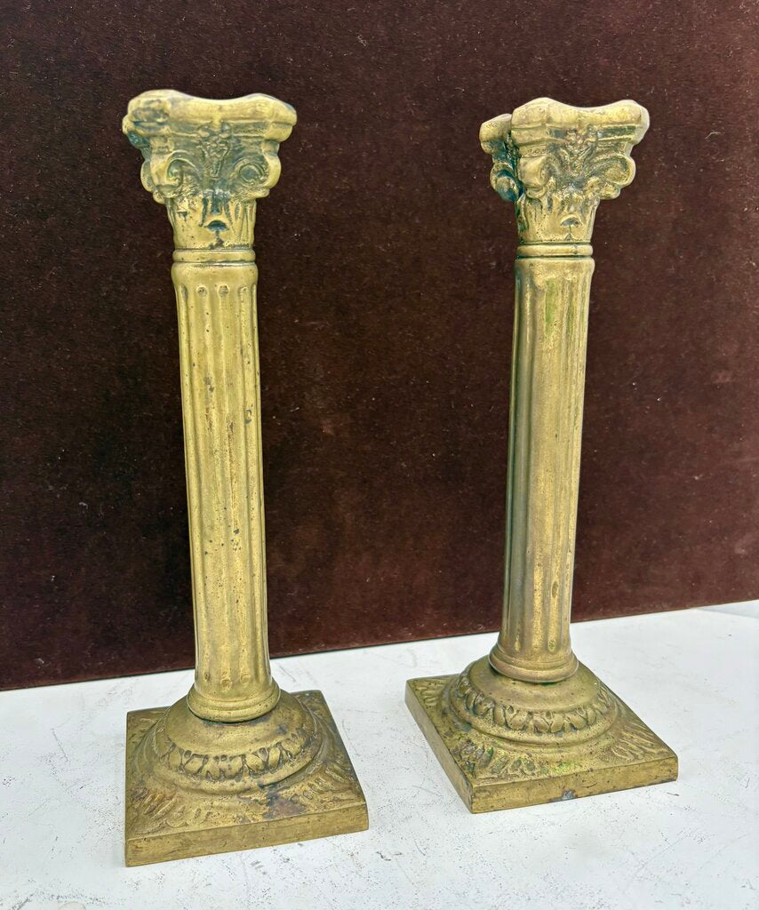 Solid Brass Fluted Column Style Candlestick Holder (PAIR)