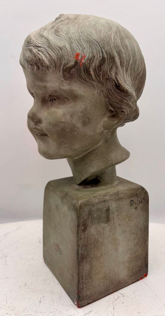 Dejus Stone Gray Sculpted Terracotta Bust of a Young Boy