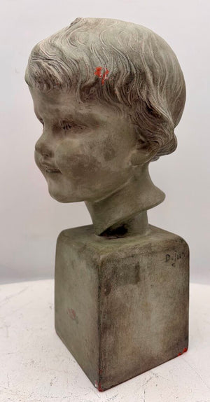 Dejus Stone Gray Sculpted Terracotta Bust of a Young Boy