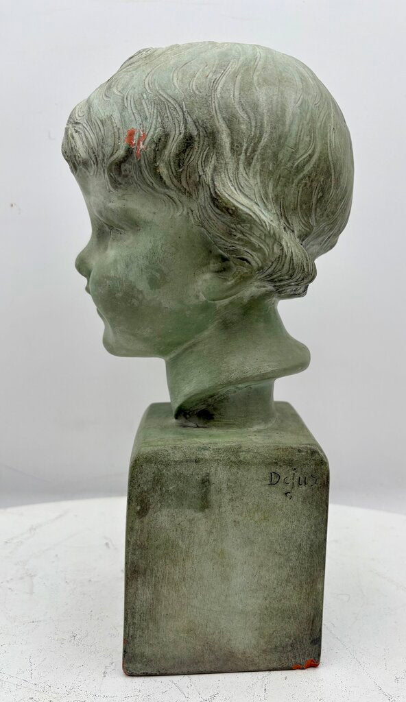 Dejus Stone Gray Sculpted Terracotta Bust of a Young Boy