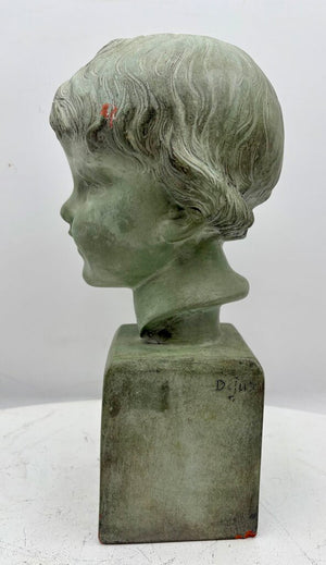Dejus Stone Gray Sculpted Terracotta Bust of a Young Boy