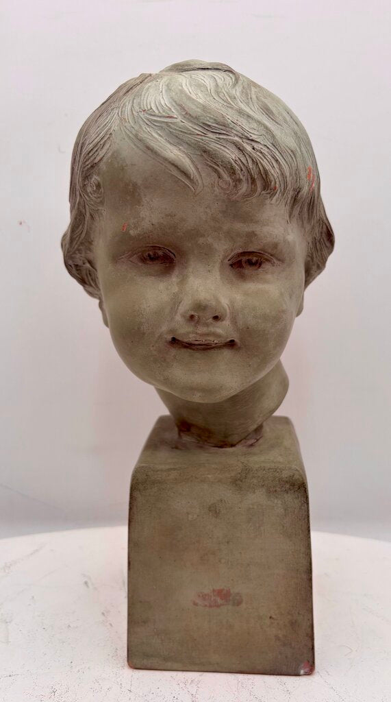 Dejus Stone Gray Sculpted Terracotta Bust of a Young Boy