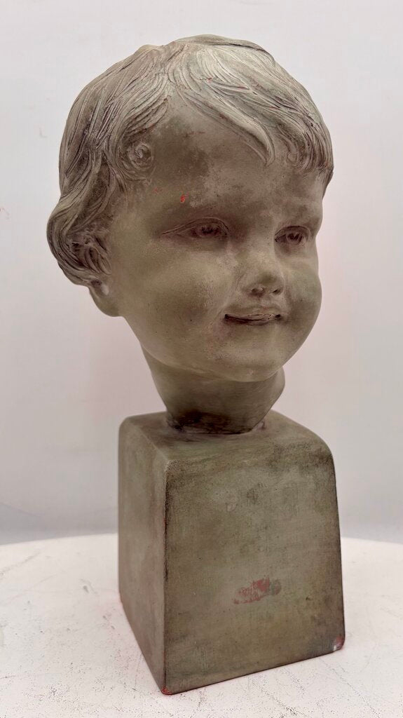 Dejus Stone Gray Sculpted Terracotta Bust of a Young Boy