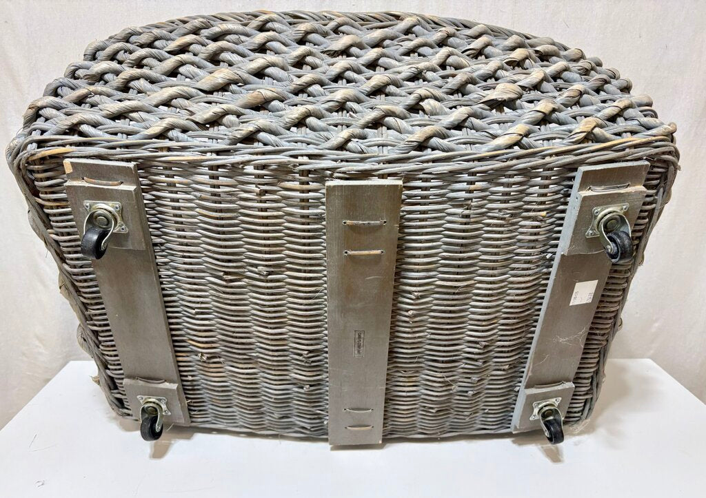 Gray Washed Wicker & Hyacinth Woven Utility Basket Cart w/ Casters