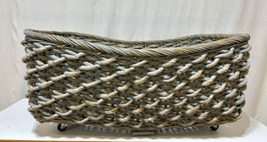 Gray Washed Wicker & Hyacinth Woven Utility Basket Cart w/ Casters