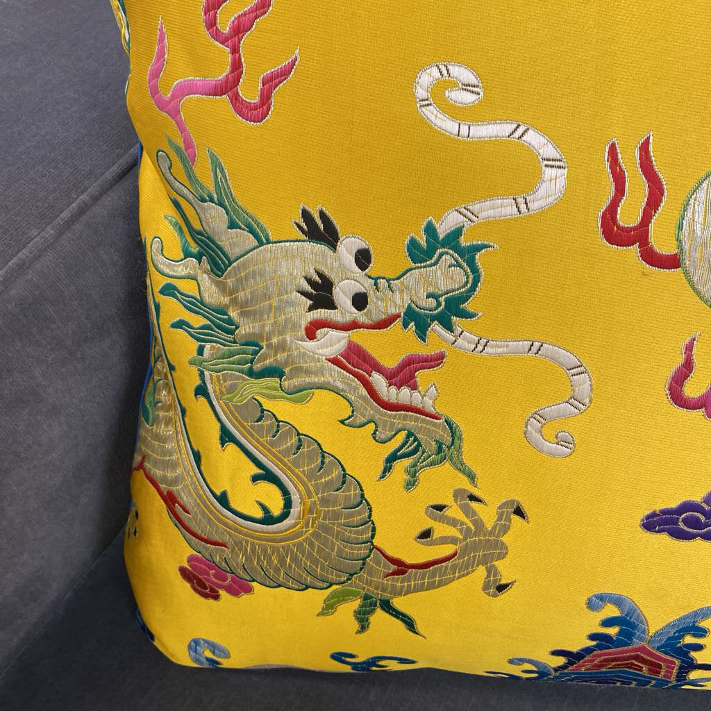 Custom Made Yellow Dragon/ Blue Velvet Pillow