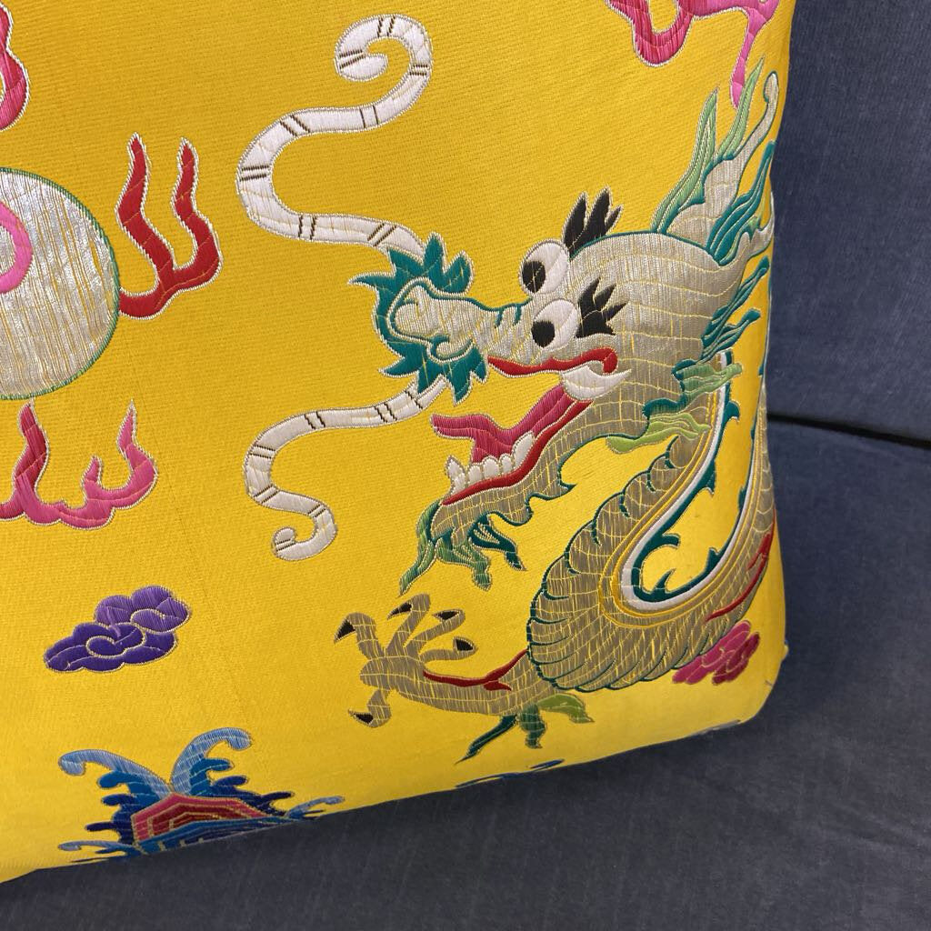 Custom Made Yellow Dragon/ Blue Velvet Pillow