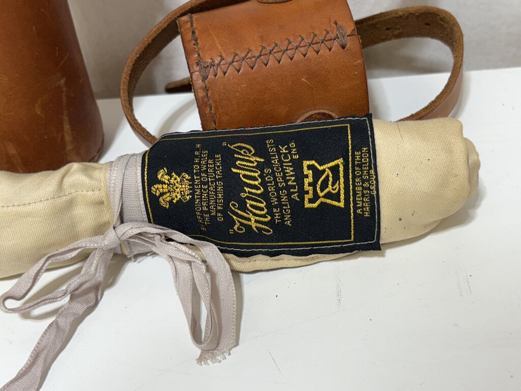 Vintage Hardy Fly Fishing Kit 7 Piece Rod in Leather Case w/ Dry Flies in Case (3Pcs)