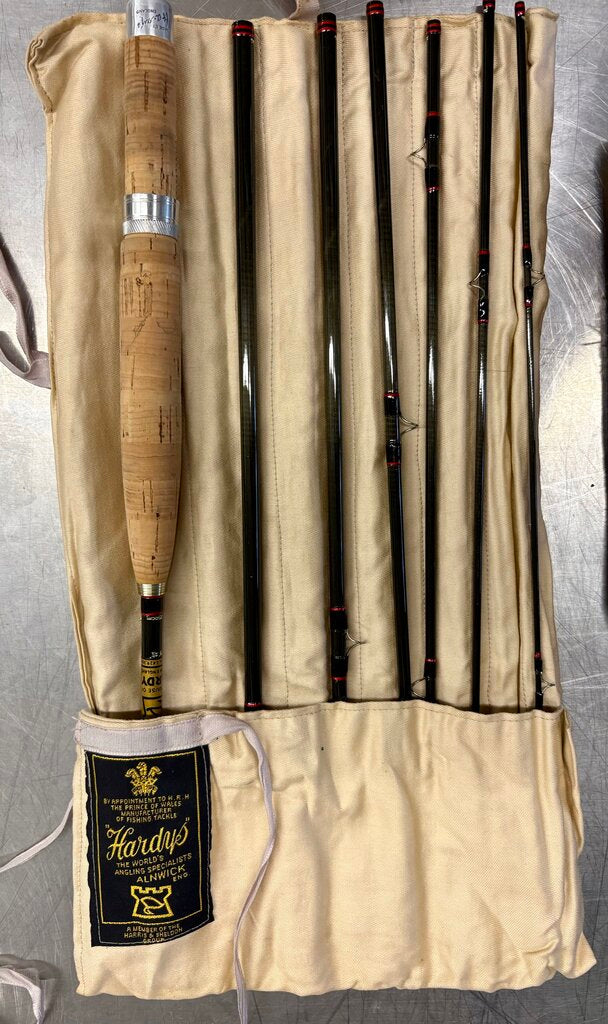 Vintage Hardy Fly Fishing Kit 7 Piece Rod in Leather Case w/ Dry Flies in Case (3Pcs)