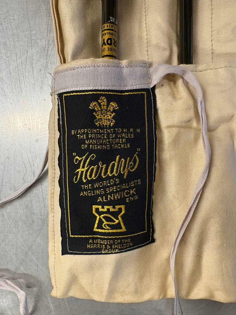 Vintage Hardy Fly Fishing Kit 7 Piece Rod in Leather Case w/ Dry Flies in Case (3Pcs)