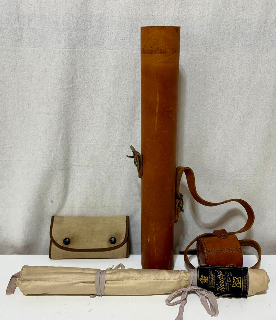 Vintage Hardy Fly Fishing Kit 7 Piece Rod in Leather Case w/ Dry Flies in Case (3Pcs)