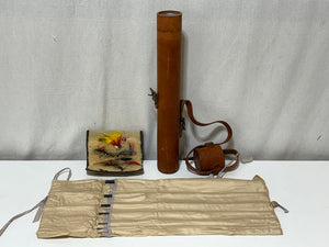 Vintage Hardy Fly Fishing Kit 7 Piece Rod in Leather Case w/ Dry Flies in Case (3Pcs)