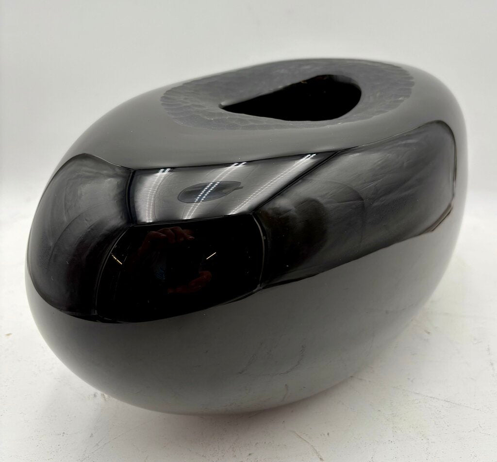 Laura De Santilla for Arcade Italian Murano Black Oval Glass Vase 7"