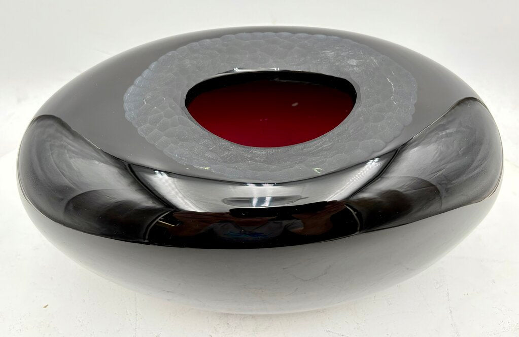 Laura De Santilla for Arcade Italian Murano Black Oval Glass Vase 7"