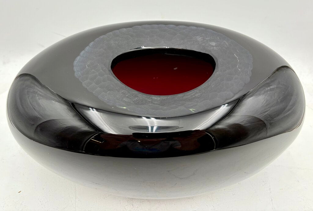 Laura De Santilla for Arcade Italian Murano Black Oval Glass Vase 7"