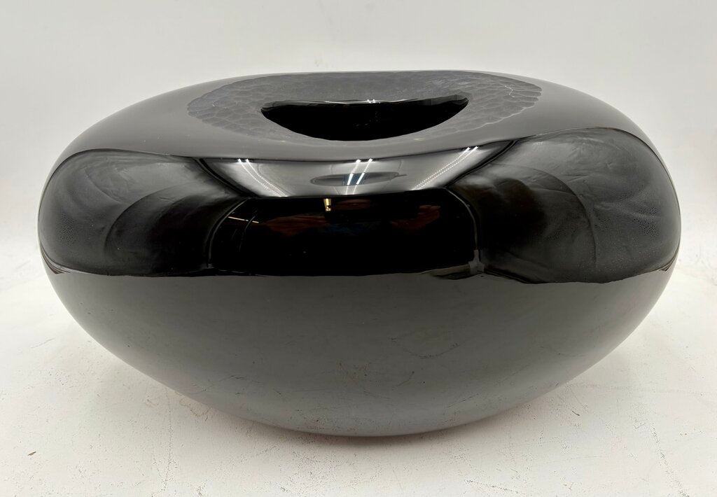 Laura De Santilla for Arcade Italian Murano Black Oval Glass Vase 7"