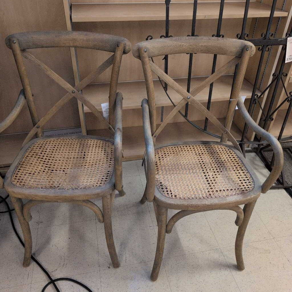 Cane Seat X Back Arm Chairs (Pair) (*cane needs repair)