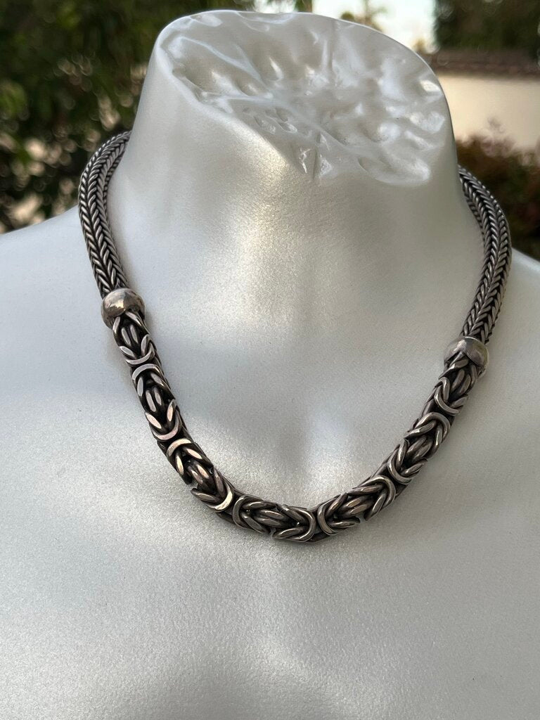 Lois Hill Sterling Rope/ Byzantine Weave Necklace w/ Scroll Toggle