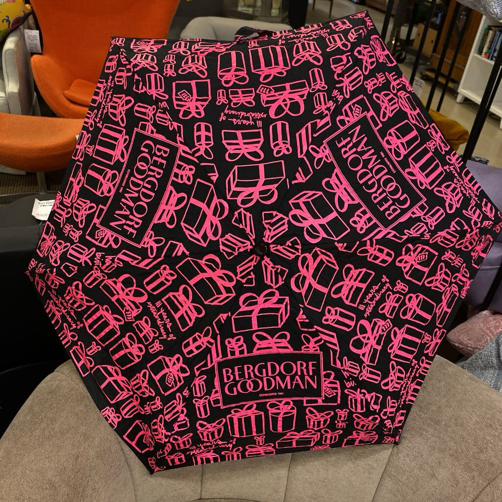 Bergdorf Goodman 111th Anniversary Compact Umbrella Neon Pink / Black