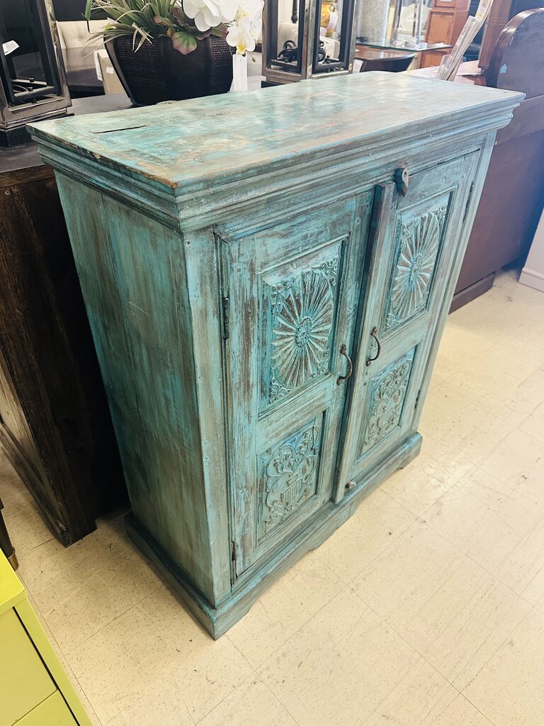 Antique Indian Painted Cabinet 34x15x41