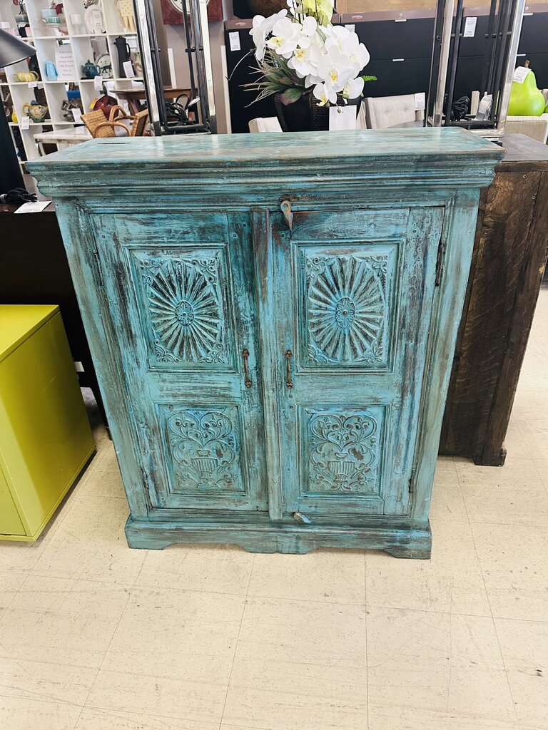 Antique Indian Painted Cabinet 34x15x41
