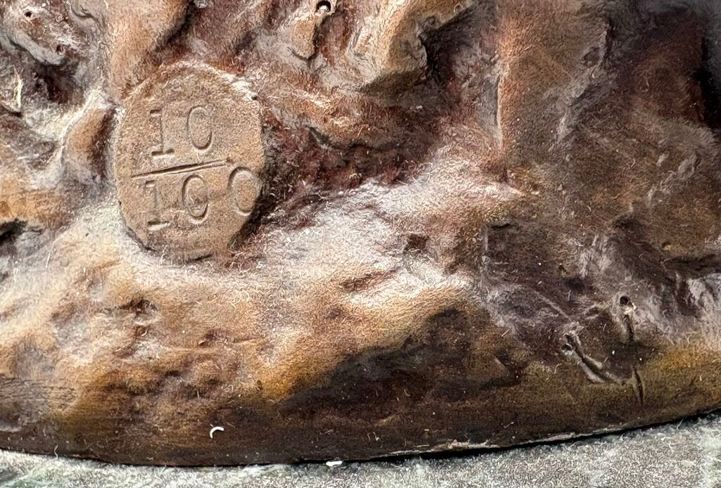 Late 19th C. Auguste Moreau "The Secret" Bronze Cast Sculpture Signed #10/100 Foundry Mark on Black Marble Base