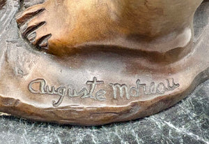 Late 19th C. Auguste Moreau "The Secret" Bronze Cast Sculpture Signed #10/100 Foundry Mark on Black Marble Base