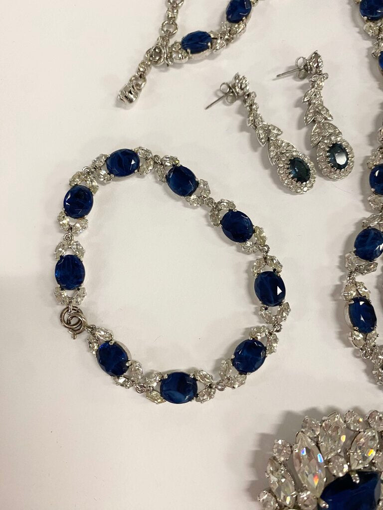 Faux Sapphire & Silver Necklace, Bracelet & Earrings