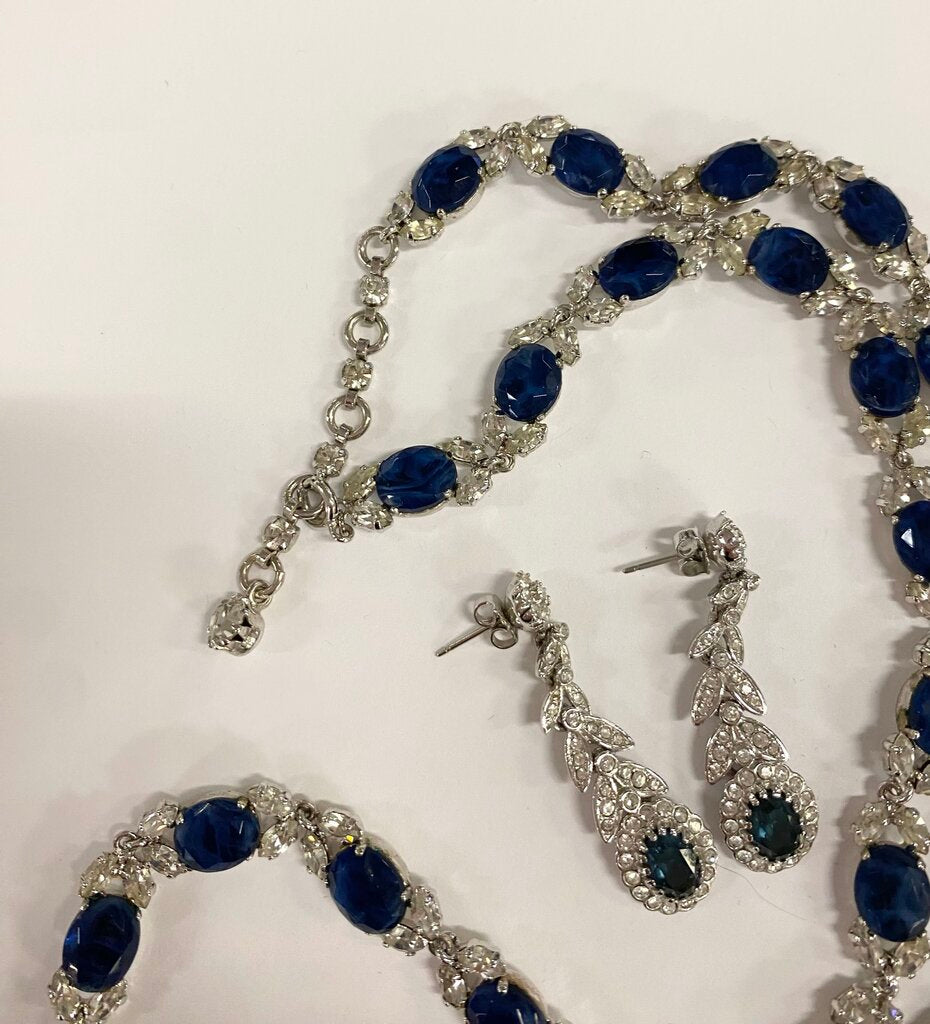 Faux Sapphire & Silver Necklace, Bracelet & Earrings