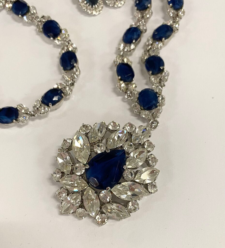 Faux Sapphire & Silver Necklace, Bracelet & Earrings