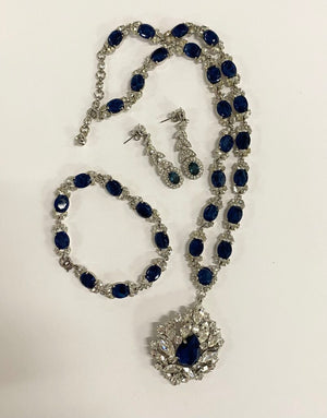 Faux Sapphire & Silver Necklace, Bracelet & Earrings