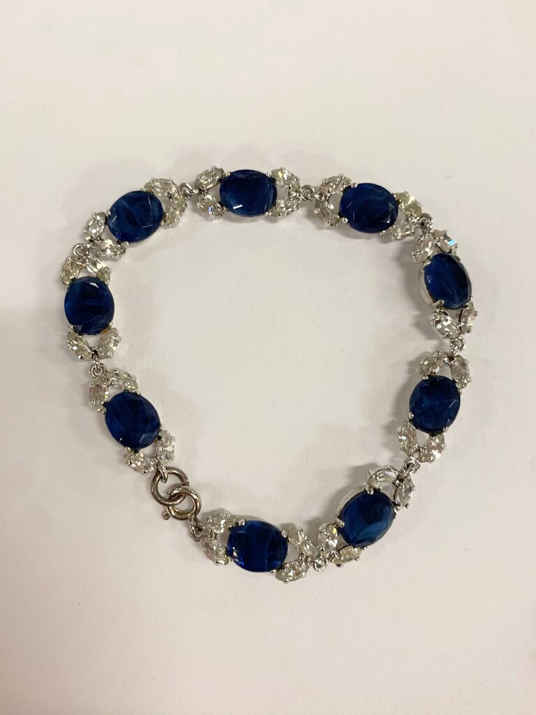 Faux Sapphire & Silver Necklace, Bracelet & Earrings