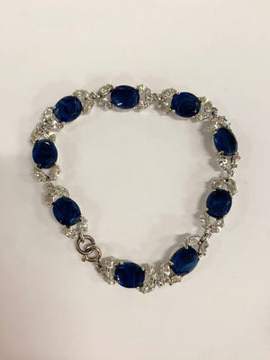 Faux Sapphire & Silver Necklace, Bracelet & Earrings