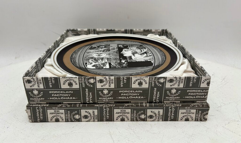 Hollohaza Hungary Endre Szasz "Sunshine" Gilt Porcelain Plate in Box