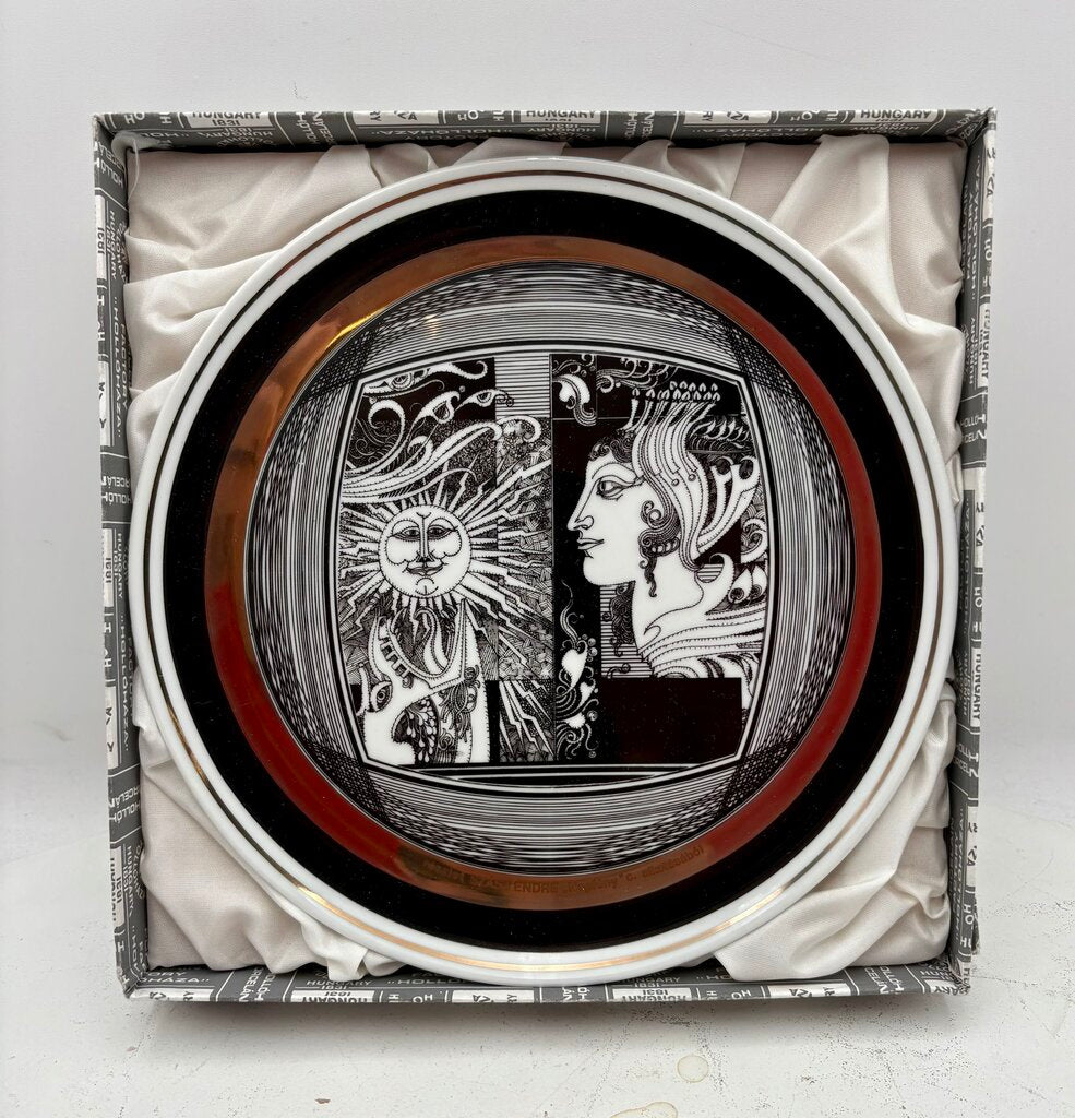 Hollohaza Hungary Endre Szasz "Sunshine" Gilt Porcelain Plate in Box