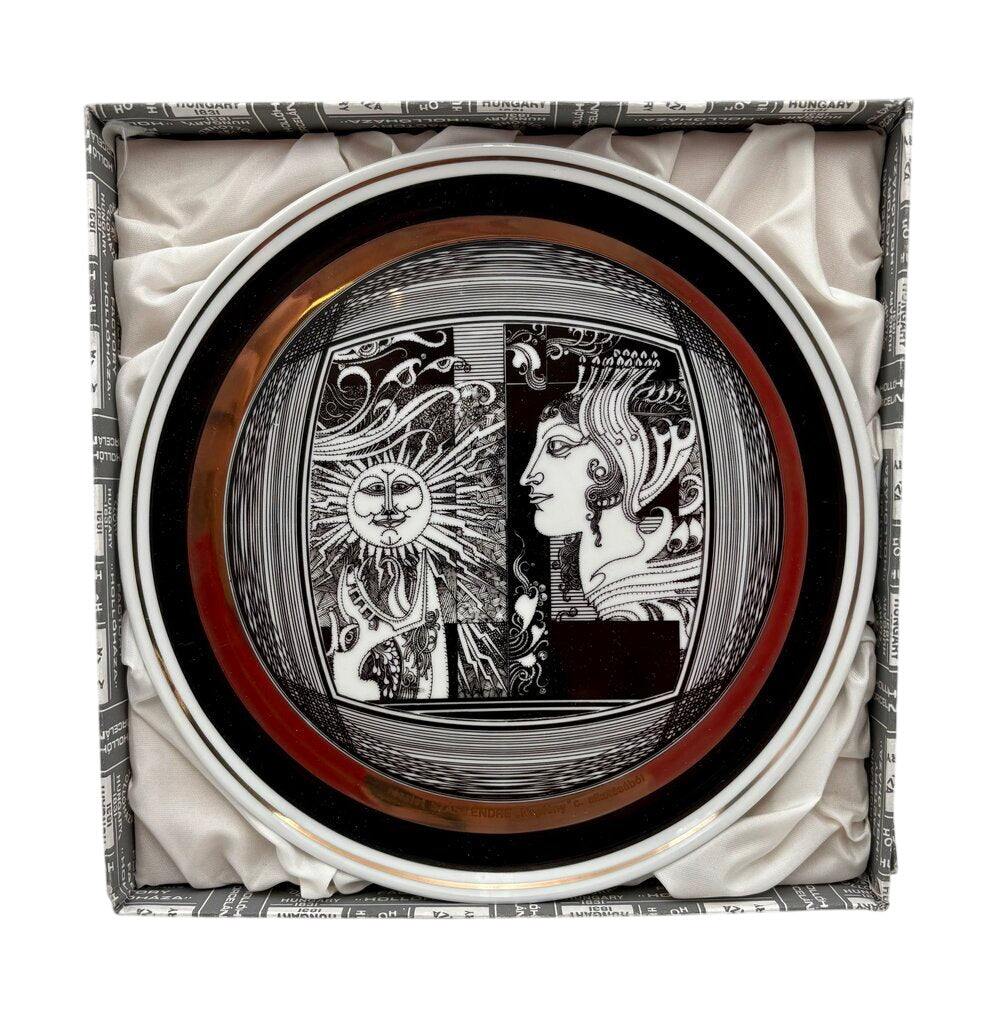 Hollohaza Hungary Endre Szasz "Sunshine" Gilt Porcelain Plate in Box by Miss Daisy's Consignment & Auction House