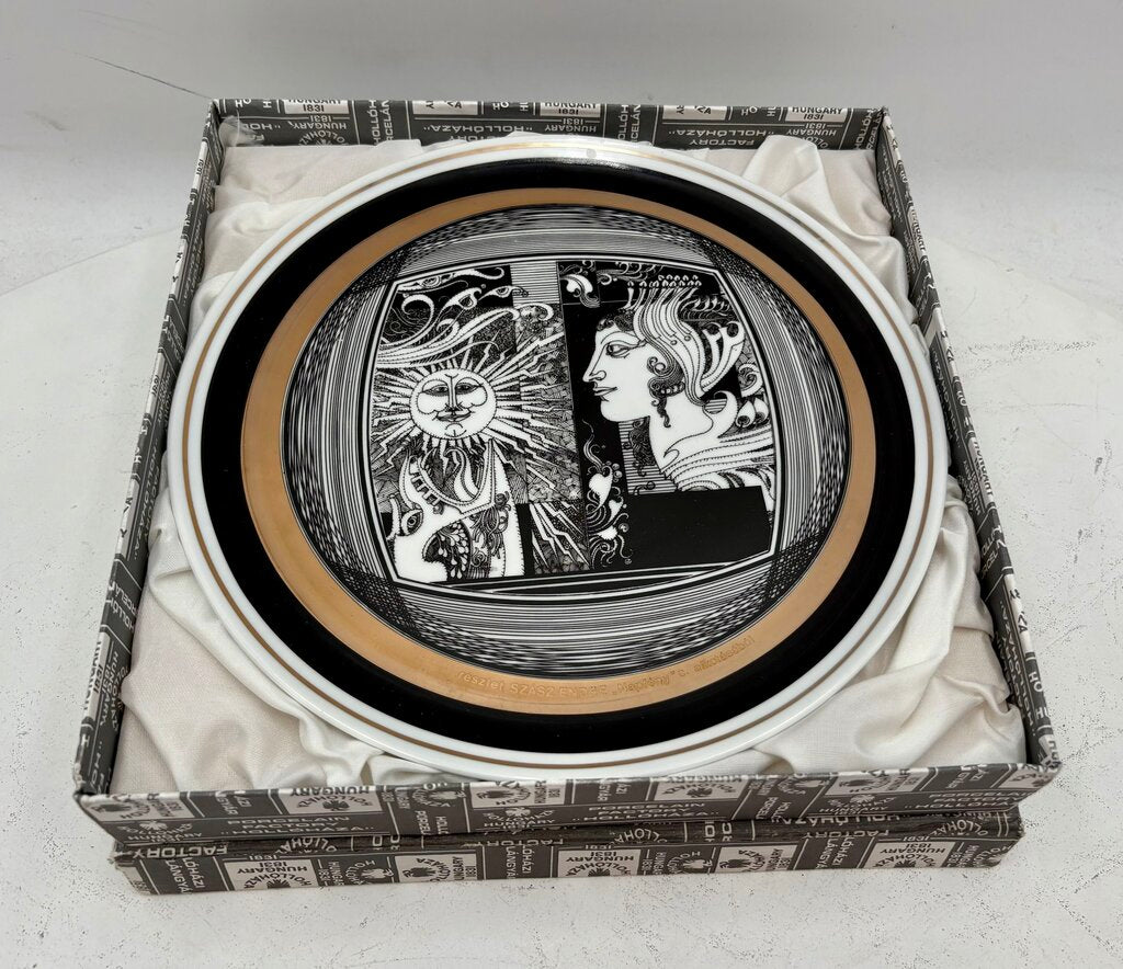Hollohaza Hungary Endre Szasz "Sunshine" Gilt Porcelain Plate in Box