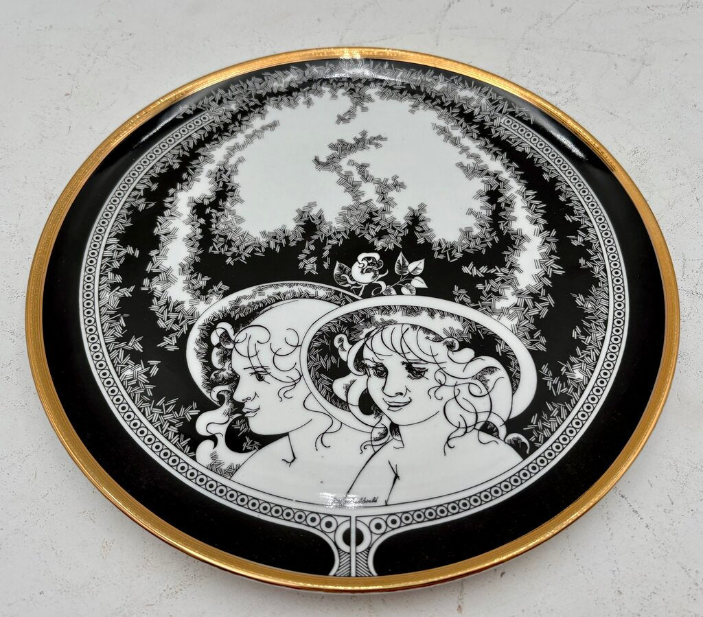 Hollohaza Hungary Endre Szasz "Woman Faces" Gilt Porcelain Plate