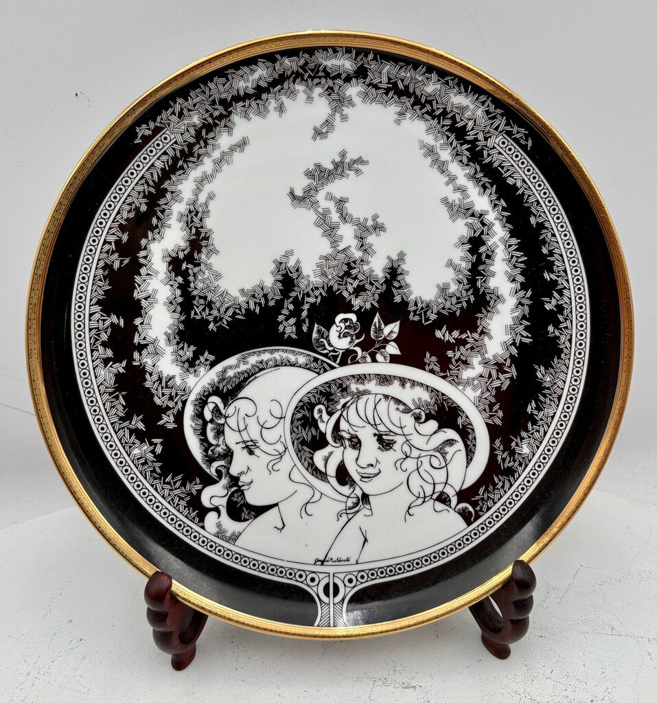 Hollohaza Hungary Endre Szasz "Woman Faces" Gilt Porcelain Plate