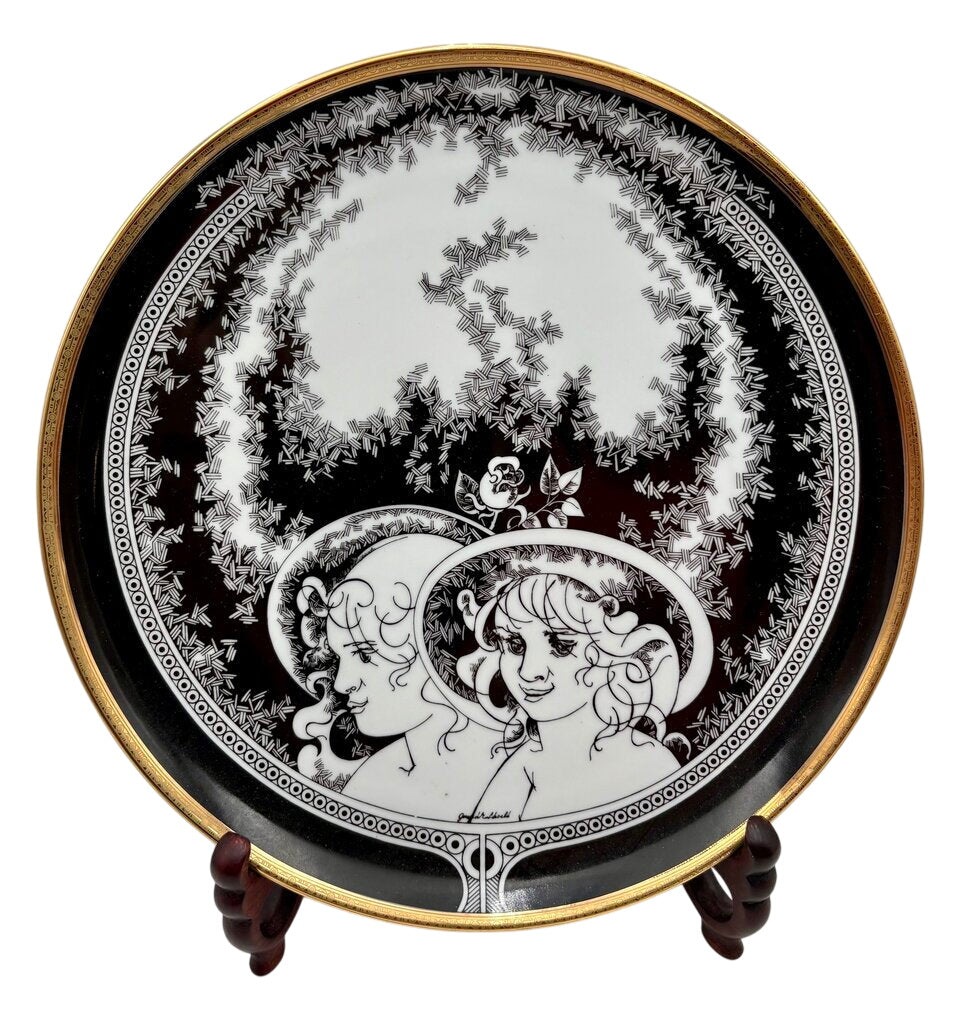 Hollohaza Hungary Endre Szasz "Woman Faces" Gilt Porcelain Plate by Miss Daisy's Consignment & Auction House