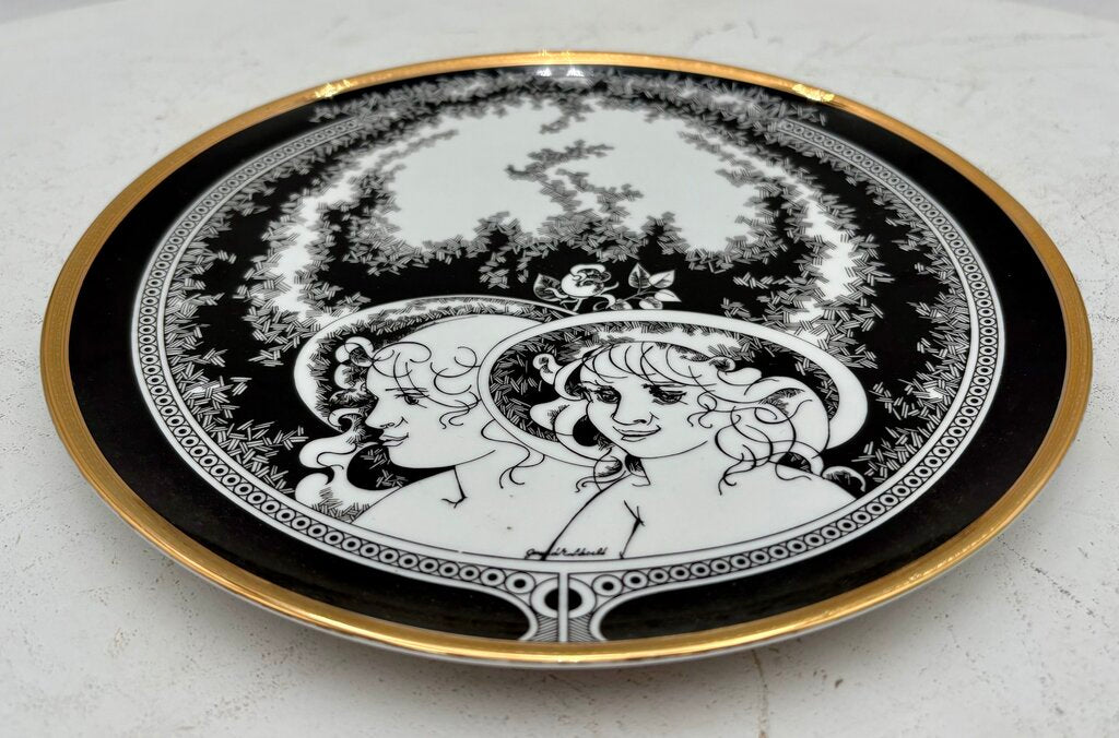 Hollohaza Hungary Endre Szasz "Woman Faces" Gilt Porcelain Plate
