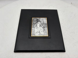 Hollohaza Hungary Endre Szasz "Girl with a Flower" Gilt Porcelain Tile Leather Bound Wall Decor