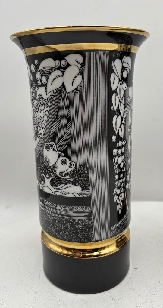 Hollohaza Hungary Endre Szasz "Woman & Butterflies" Gilt Porcelain Vase 10"