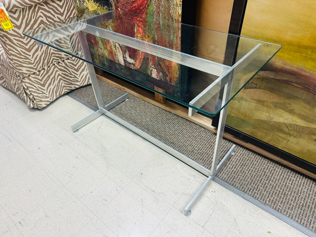 Mid Century Chrome Base Glass Top Console Table 49x24x30